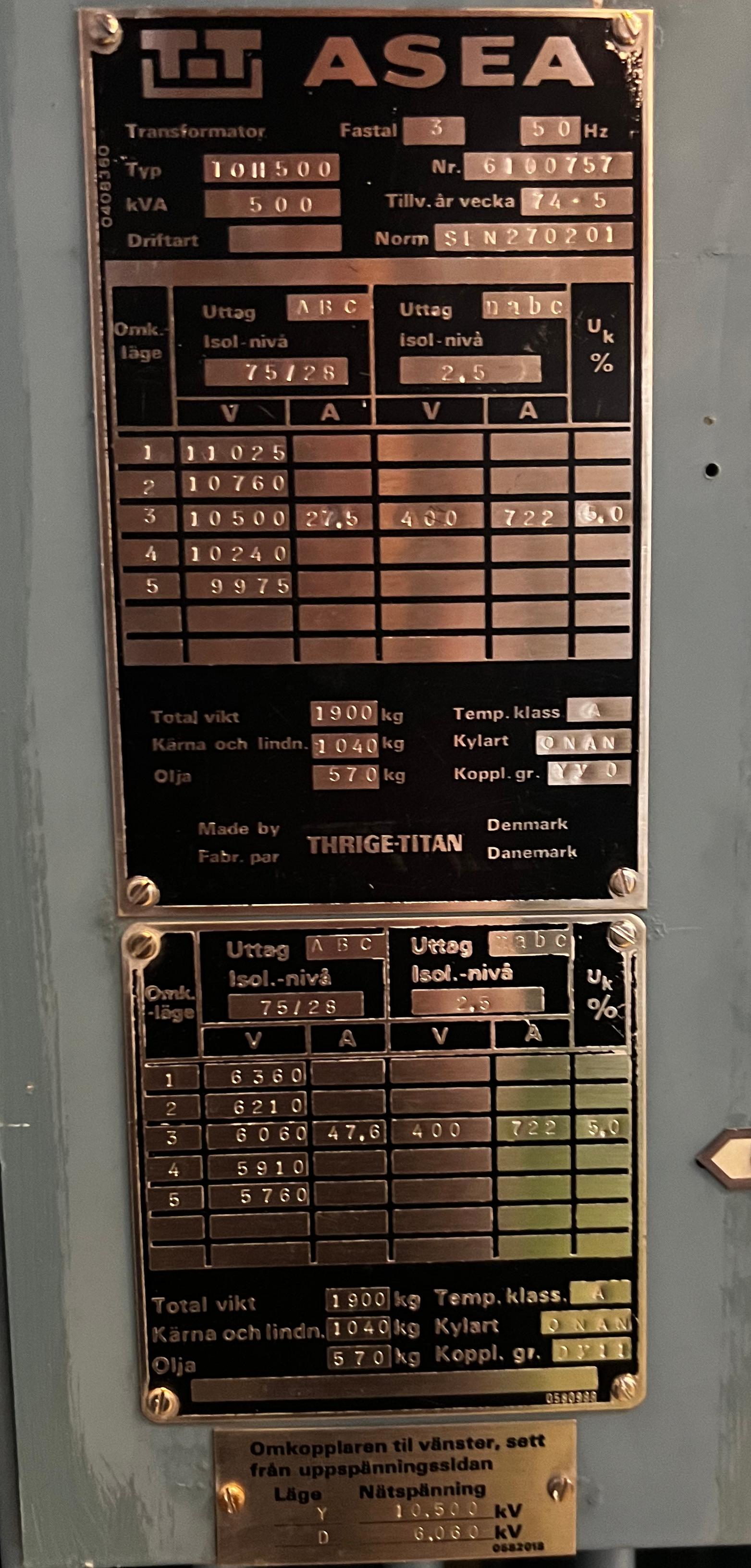 Transformator 11/0,4kV 500kVA